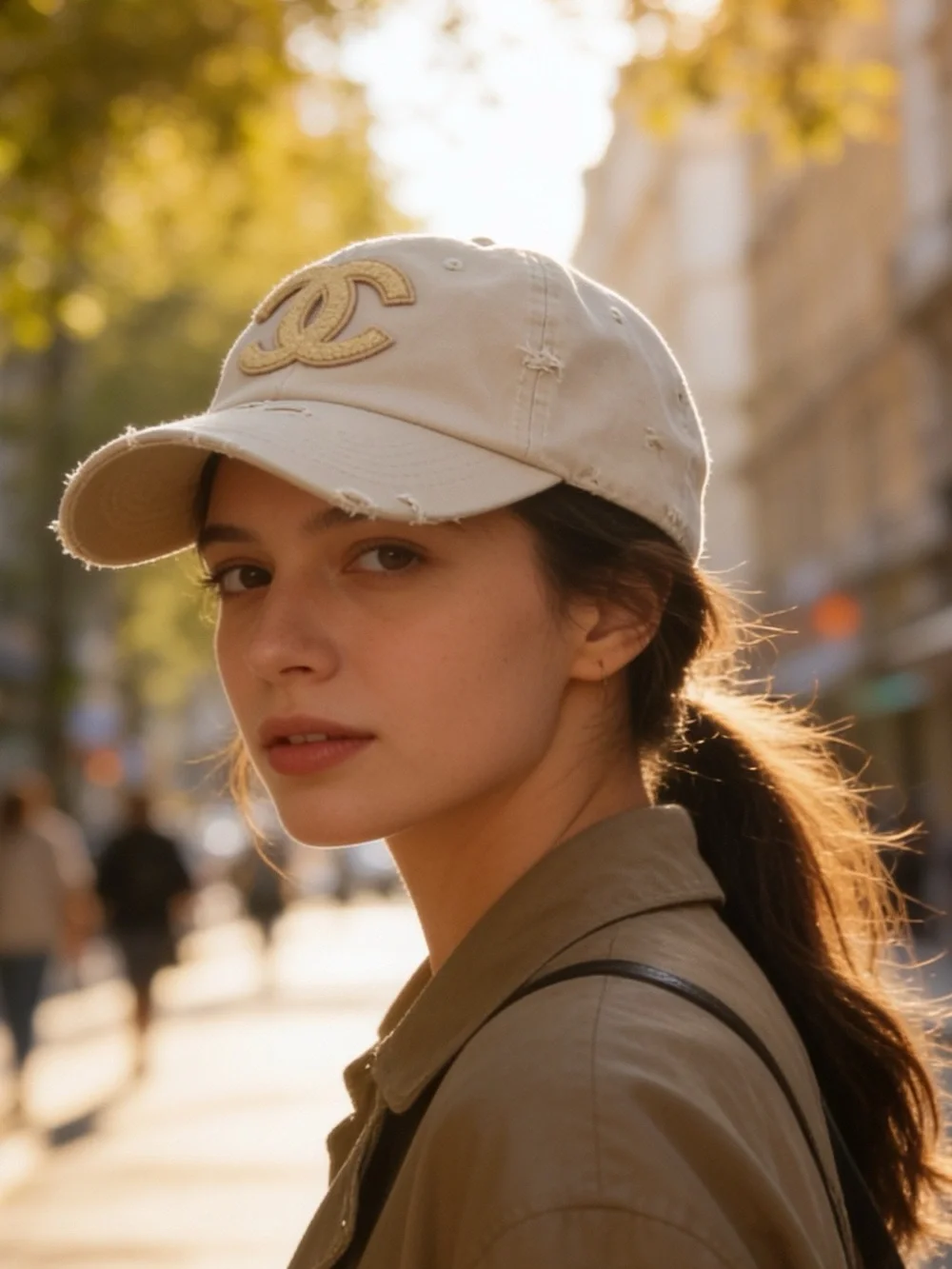 Designer Inspired Distressed Cream Baseball Cap with Textured Patch